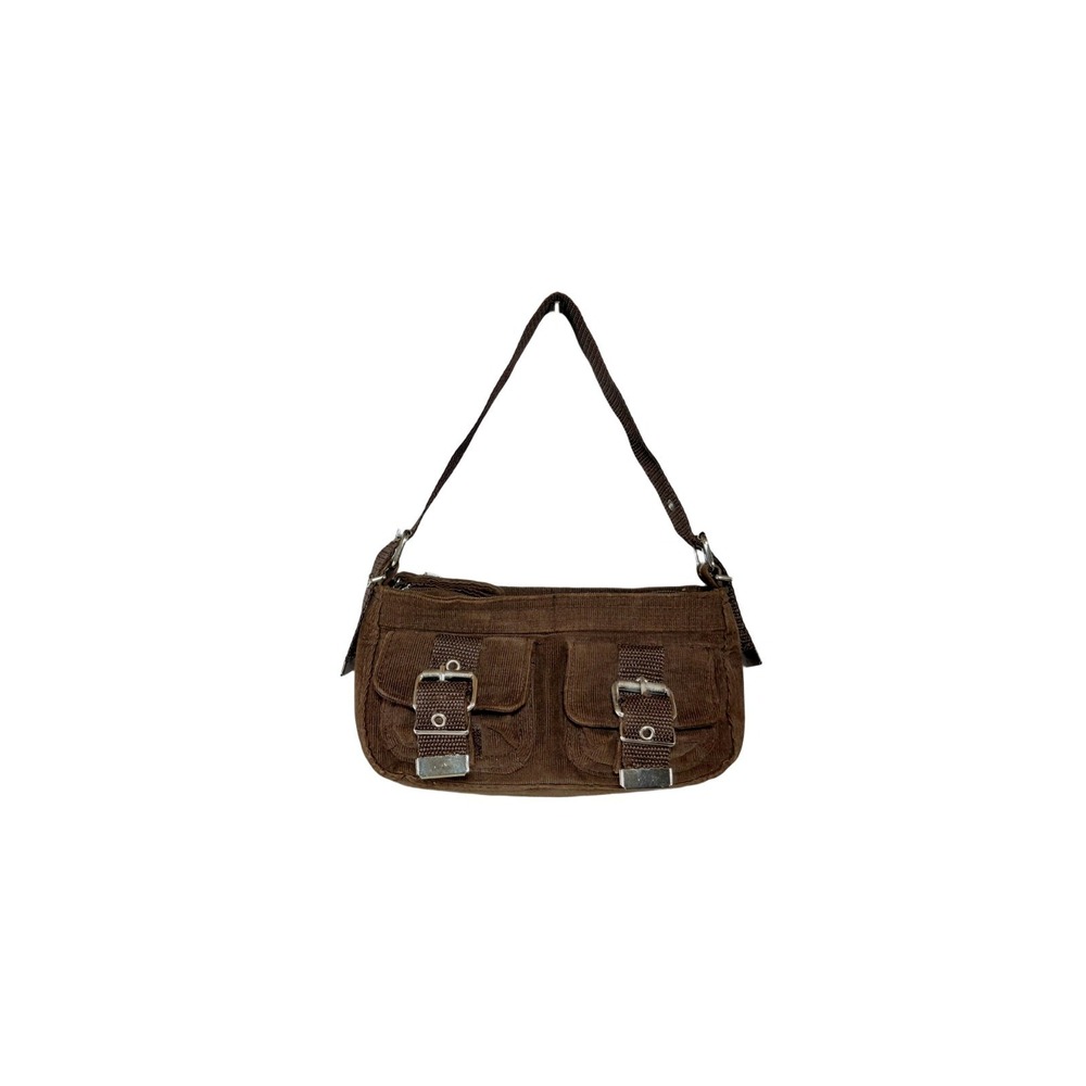Vtg Y2k Whatever Corduroy Micro Mini Shoulder Bag Brown Pockets Metal Buckles